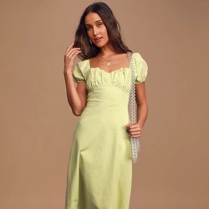 Dream of Love Sage Green Puff Sleeve Smocked Midi Dress